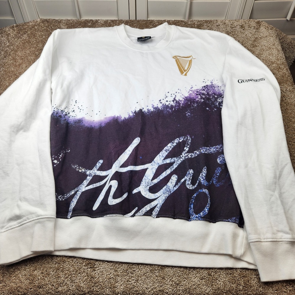 Guinness Mens White Purple Gradient Graphic Harp Logo Cotton Sweatshirt XL